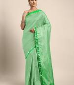 Green geometric embroidered sequinned saree