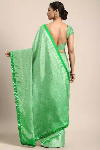 Green geometric embroidered sequinned saree