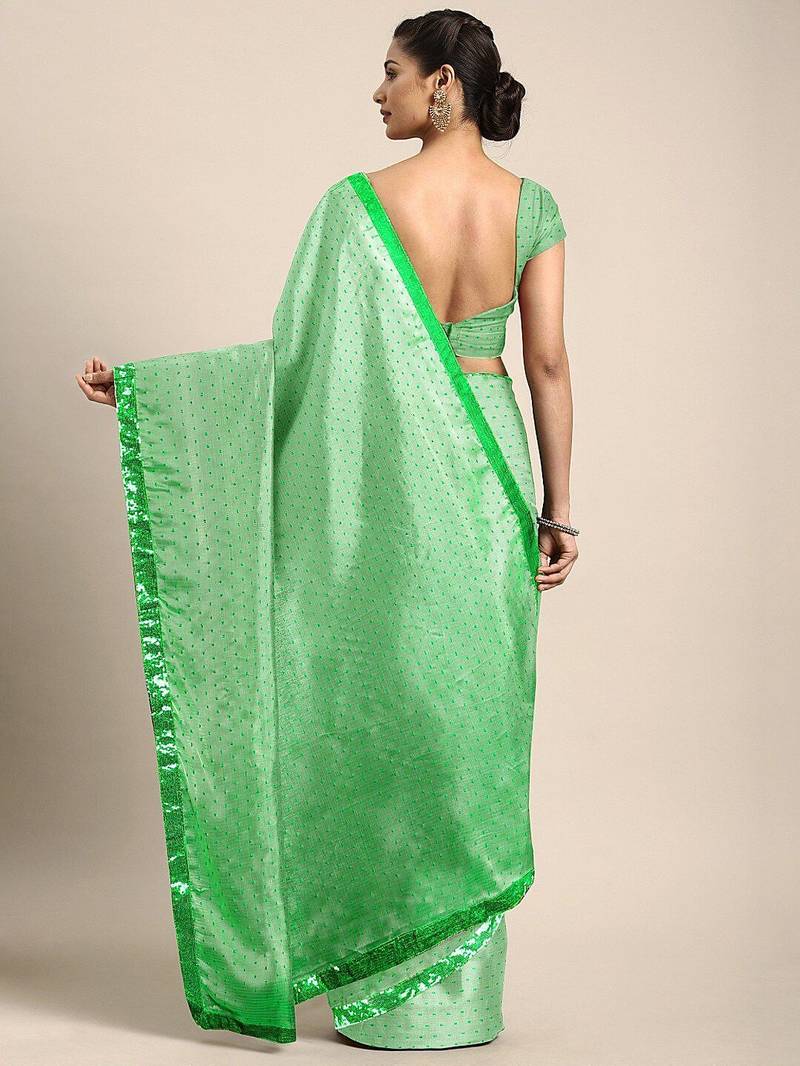 Green geometric embroidered sequinned saree