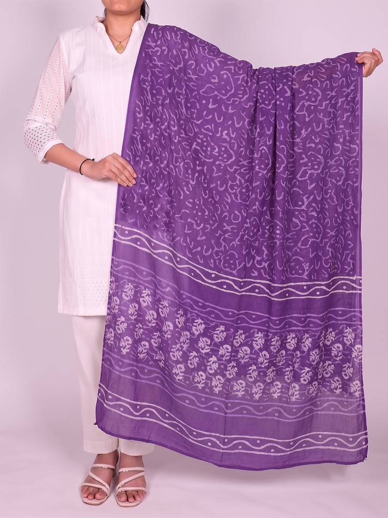 Women's violet cotton blend abstract printed dupatta | stylish ethnic wear scarf for women | traditional & festive wear