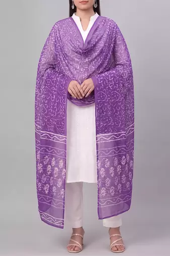 Women's violet cotton blend abstract printed dupatta | stylish ethnic wear scarf for women | traditional & festive wear