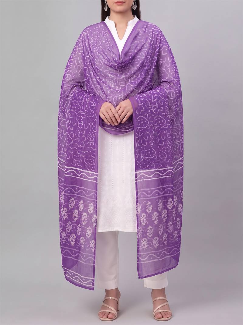 Women's violet cotton blend abstract printed dupatta | stylish ethnic wear scarf for women | traditional & festive wear