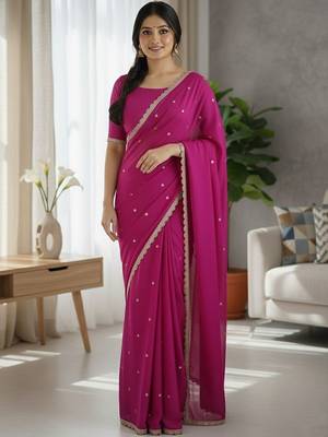 Magenta embellished zari silk blend saree 1