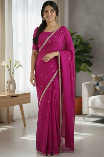 Magenta embellished zari silk blend saree