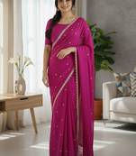Magenta embellished zari silk blend saree
