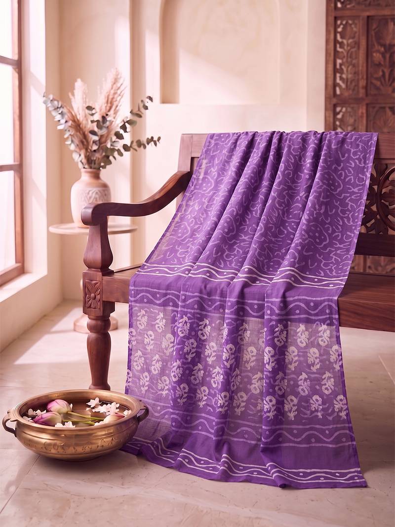 Women's violet cotton blend abstract printed dupatta | stylish ethnic wear scarf for women | traditional & festive wear