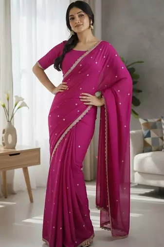 Magenta embellished zari silk blend saree