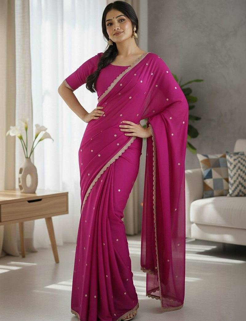 Magenta embellished zari silk blend saree