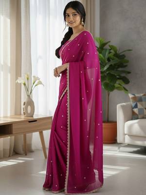 Magenta embellished zari silk blend saree 3