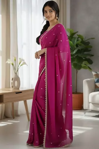 Magenta embellished zari silk blend saree
