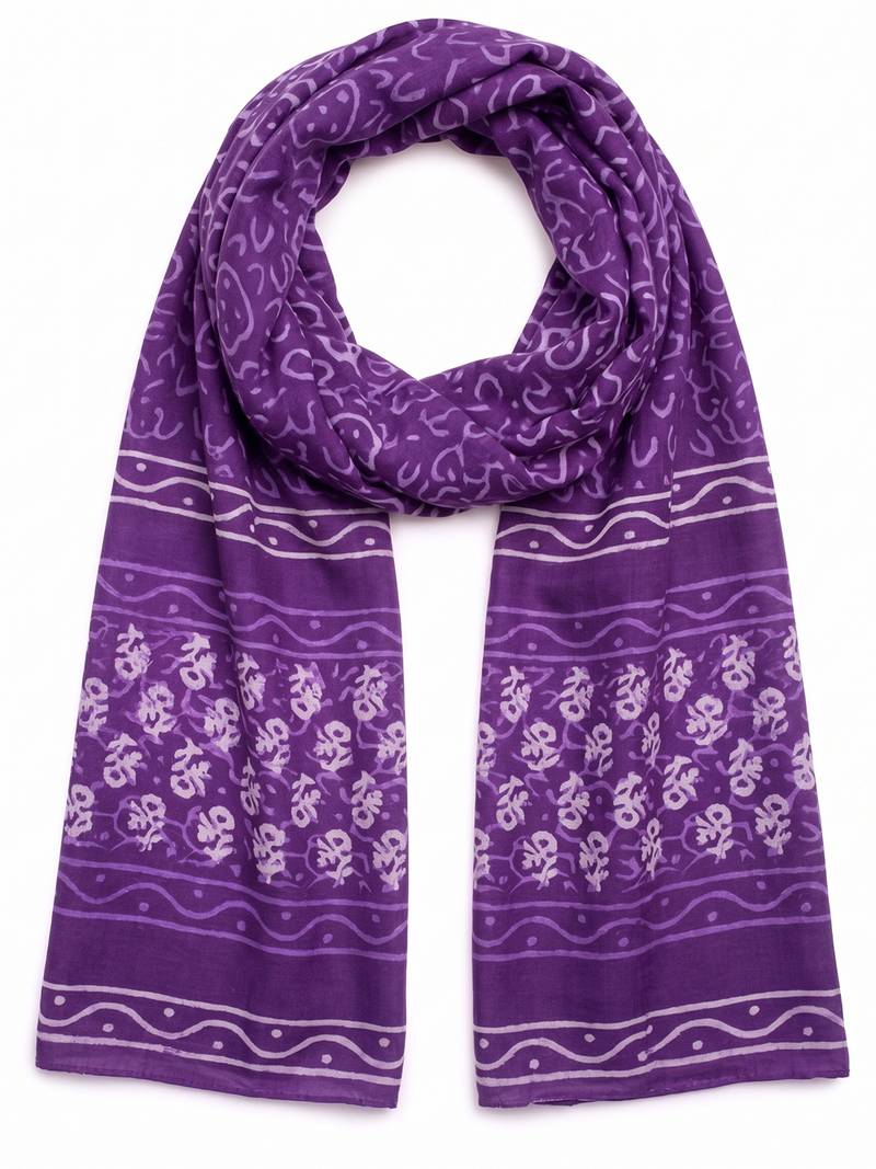 Women's violet cotton blend abstract printed dupatta | stylish ethnic wear scarf for women | traditional & festive wear
