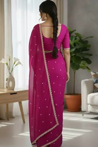 Magenta embellished zari silk blend saree