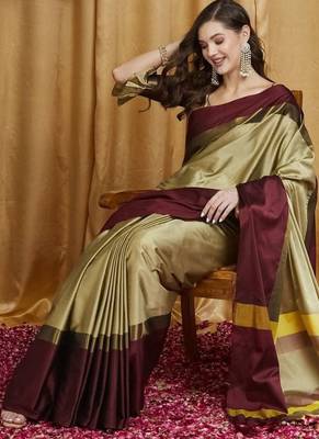 Beige silk cotton banarasi saree 1