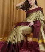 Beige silk cotton banarasi saree
