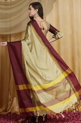 Beige silk cotton banarasi saree