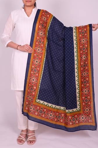 Women's blue cotton blend ethnic printed dupatta | stylish ethnic wear scarf for women | traditional & festive wear