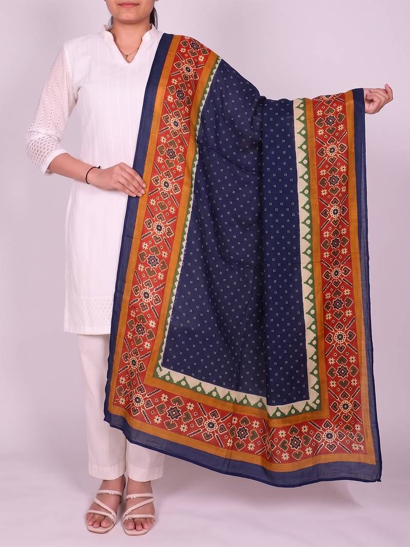 Women's blue cotton blend ethnic printed dupatta | stylish ethnic wear scarf for women | traditional & festive wear