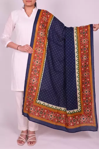 Women's blue cotton blend ethnic printed dupatta | stylish ethnic wear scarf for women | traditional & festive wear