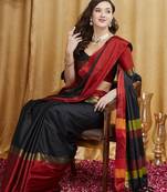 Black colourblocked zari silk cotton banarasi saree