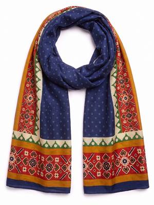 Women's blue cotton blend ethnic printed dupatta | stylish ethnic wear scarf for women | traditional & festive wear 2