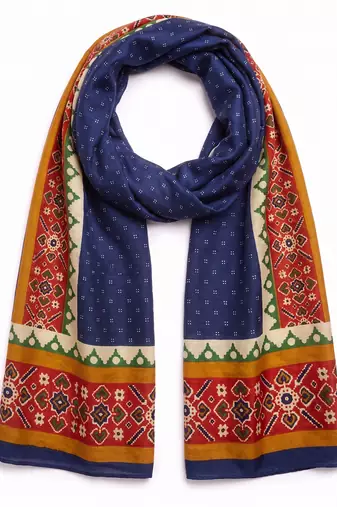 Women's blue cotton blend ethnic printed dupatta | stylish ethnic wear scarf for women | traditional & festive wear