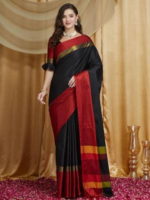 Black colourblocked zari silk cotton banarasi saree 2