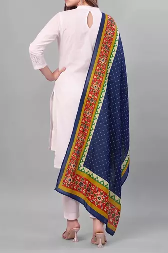 Women's blue cotton blend ethnic printed dupatta | stylish ethnic wear scarf for women | traditional & festive wear