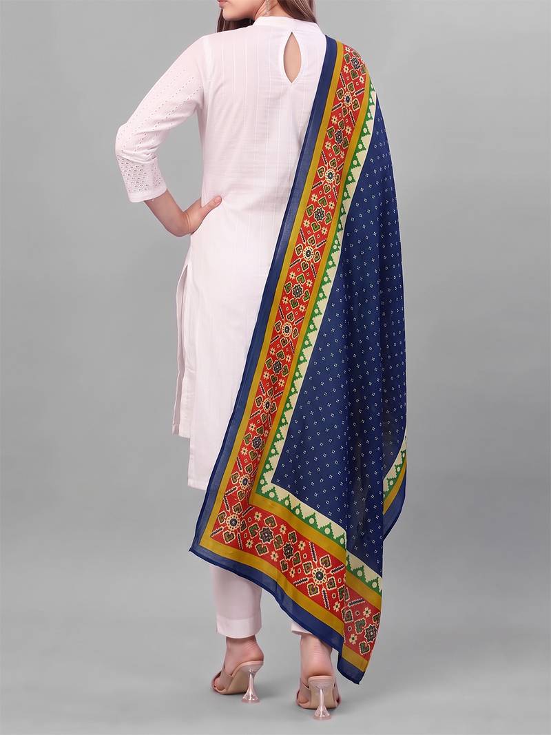 Women's blue cotton blend ethnic printed dupatta | stylish ethnic wear scarf for women | traditional & festive wear