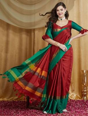 Red silk cotton banarasi saree 1