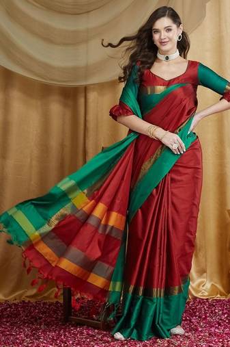 Red silk cotton banarasi saree