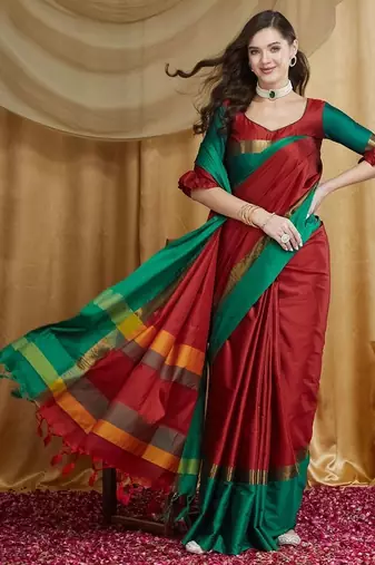 Red silk cotton banarasi saree