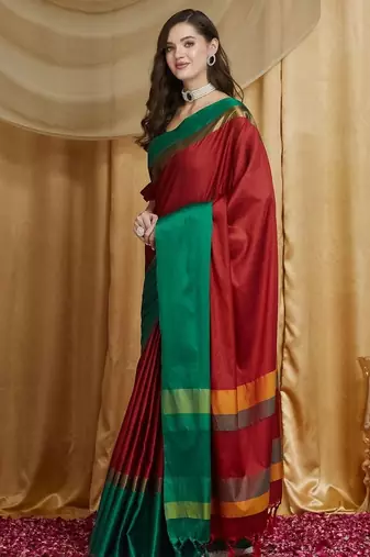 Red silk cotton banarasi saree
