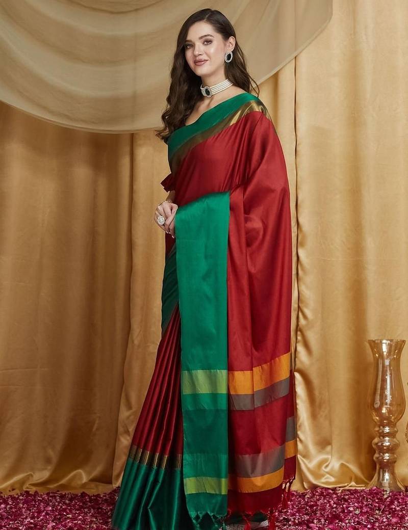 Red silk cotton banarasi saree