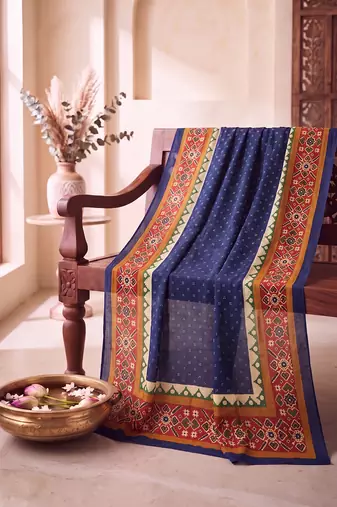 Women's blue cotton blend ethnic printed dupatta | stylish ethnic wear scarf for women | traditional & festive wear