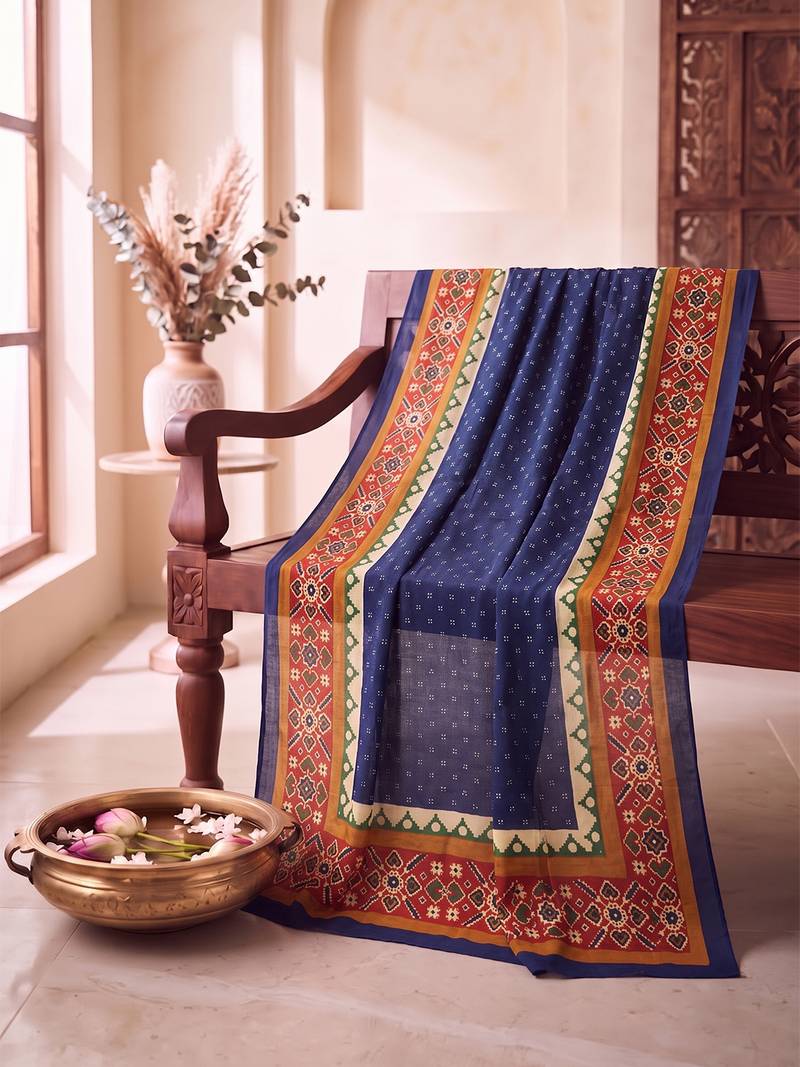 Women's blue cotton blend ethnic printed dupatta | stylish ethnic wear scarf for women | traditional & festive wear