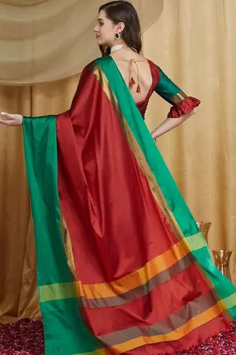 Red silk cotton banarasi saree