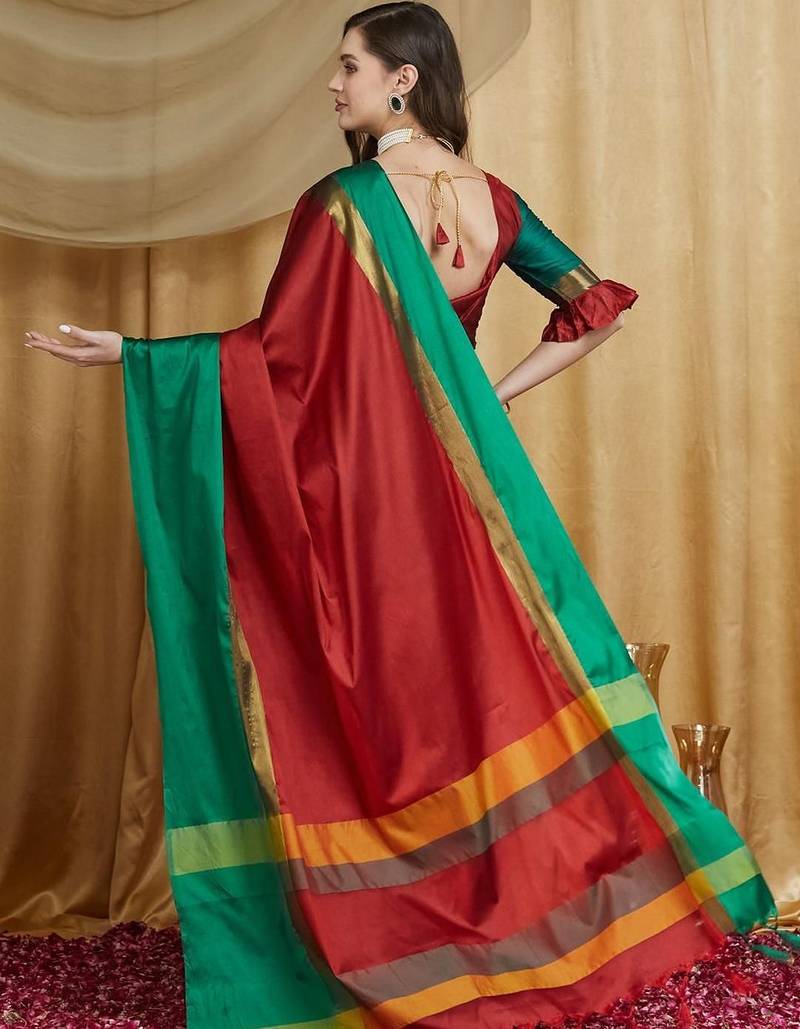 Red silk cotton banarasi saree