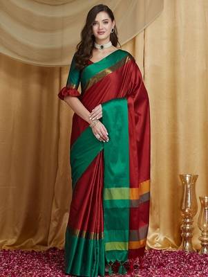 Red silk cotton banarasi saree 4
