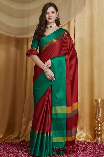 Red silk cotton banarasi saree