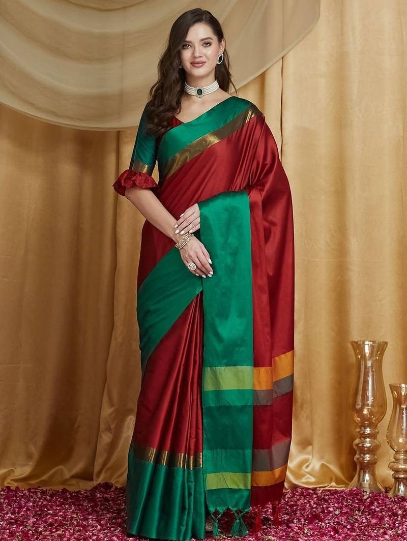 Red silk cotton banarasi saree