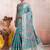 Blue kanjeevaram geometric printed woven design zari saree