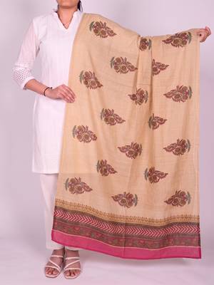 Women's beige cotton blend floral printed dupatta | stylish ethnic wear scarf for women | traditional & festive wear 1