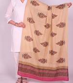 Women's beige cotton blend floral printed dupatta | stylish ethnic wear scarf for women | traditional & festive wear