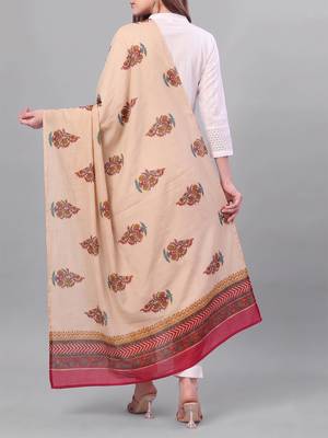 Women's beige cotton blend floral printed dupatta | stylish ethnic wear scarf for women | traditional & festive wear 3