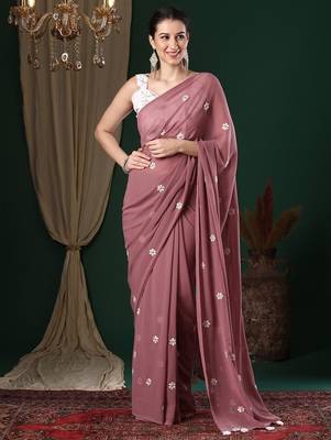 Rose floral embroidered saree 1