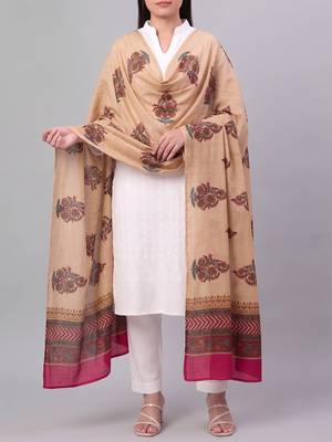 Women's beige cotton blend floral printed dupatta | stylish ethnic wear scarf for women | traditional & festive wear 4