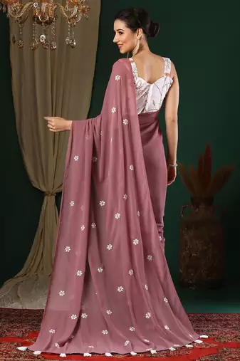 Rose floral embroidered saree