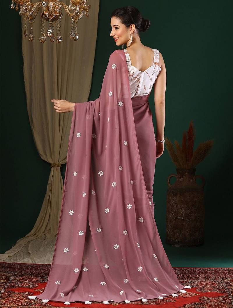 Rose floral embroidered saree