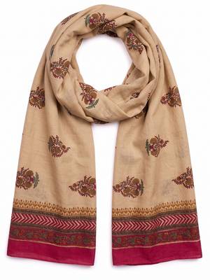 Women's beige cotton blend floral printed dupatta | stylish ethnic wear scarf for women | traditional & festive wear 6