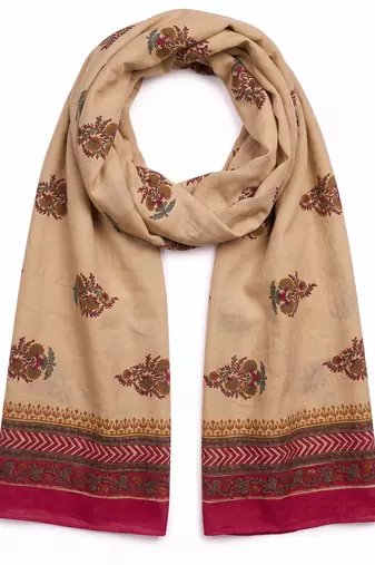 Women's beige cotton blend floral printed dupatta | stylish ethnic wear scarf for women | traditional & festive wear